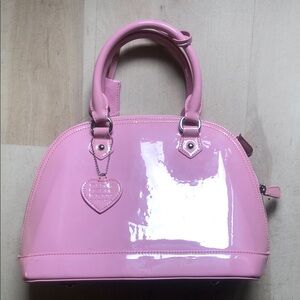 Pink Glossy Satchel with Metallic Hardware